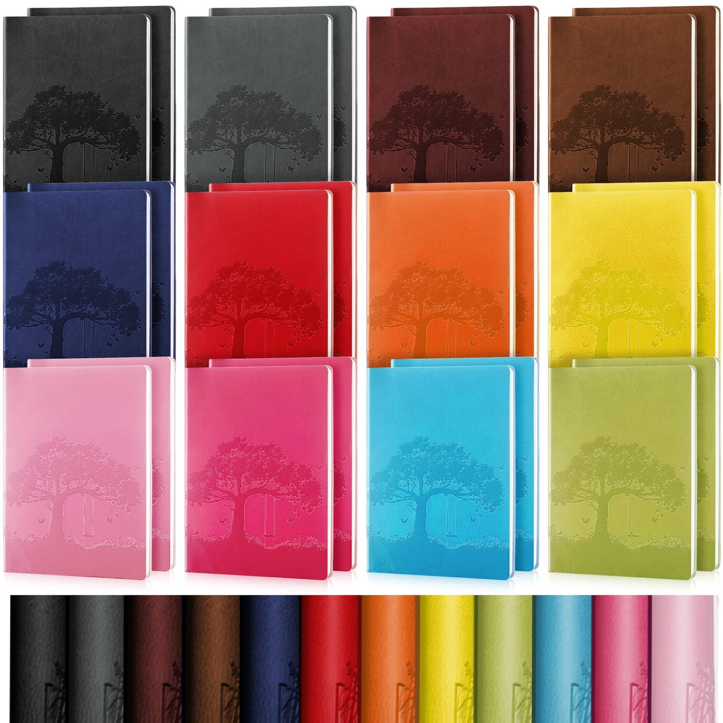 TaoBary A5 PU Leather Journals Bulk Colorful Tree Journal Notebook Soft Leather Cover Lined Ruled Writing Notebook for Back to School Office Group Team Volunteer(Bright Colors,24 Pcs)