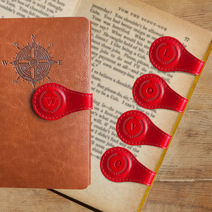 Leather Magnetic Bookmarks, 3D Embossed Alphabet Initial Letter Bookmark, Cute Page Markers for Books, Journals, Planners, Bible, Small Reading Gifts for Women Men, Teachers, Students (Red W)