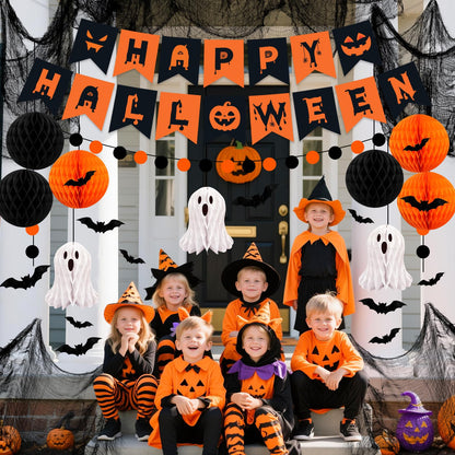Halloween Party Decorations, 29Pcs Halloween Indoor Decorations Kit with Mantel Scarf Creepy Cloth Fabric Hanging Ghost Happy Halloweens Banner 3D Bat Stickers for Home Fireplace Wall Decor