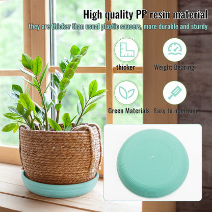 Sungmor Plastic Plant Saucer Drip Trays - Set of 3 (6.8" & 9.2" & 11.5") Emerald Green Plant Pot Saucers Plate - Round Flowerpot Drip Tray for Indoor & Outdoor Potted Plants