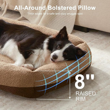 FURTIME Washable Dog Bed Medium Large Size Dogs, Rectangle Comfy Fluffy Pet Bed, Removable Zipper Cover Machine Wash, Soft Orthopedic Bed Durable Pet Cuddler with Anti-Slip Bottom,30"x24"x8",Brown