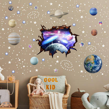 Robmoda Stars and Planets Wall Decals Glow in The Dark, Earth Solar System Stickers for Ceiling, Space Wall Sticker for Kids Room (Blue)