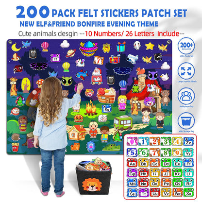 200Pcs Felt Story Board Set with Storage Bag Preschool Teaching Wall Flannel Busy Board Bonfire Party Themed Early Learning Interactive Play Toys Wall Hanging Gift for Toddlers Kids 40 X 28 Inch