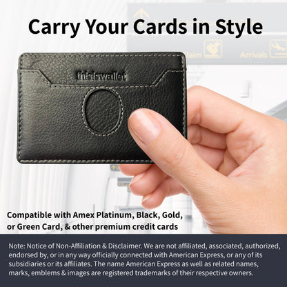 thisiswallet 2 Card Minimalist Wallet for Men & Women - Genuine Leather Ultra Thin Black Credit Card Holder - Compatible with American Express Platinum