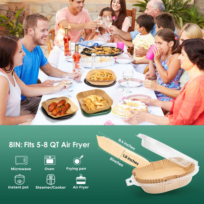 Air Fryer Paper Liners, 125Pcs Parchment Paper, Air Fryer Liners Disposable for Microwave, Non-Stick Air Fryer Liner Square Free of Bleach (8IN)