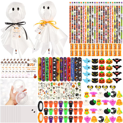LiYiQ 24Pack Halloween Party Favors, Halloween Classroom Gifts Giant Lollipop Gifts for Birthday Party with Gift Cards, Pencils, Erasers, Stickers, Sharpener for Classroom Exchange Party Gift
