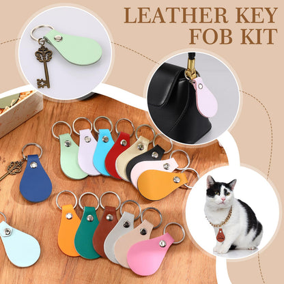 Sasylvia 100 Pcs Leather Key Fob Kit Leather Keychain Blanks with Rivets and Key Rings for Laser Engraving DIY Making Leather(Multicolored)