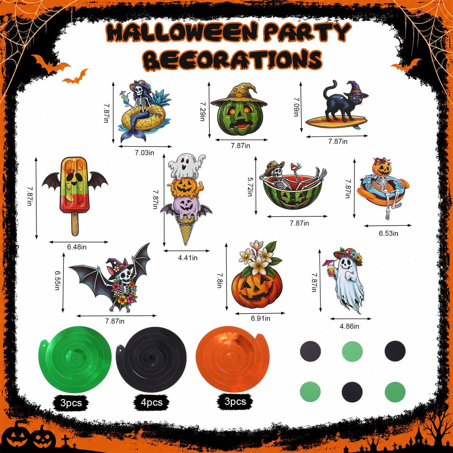 Crtiin Summer Halloween Banner Decorations Spooky Summer Hanging Banner with Honeycomb Balls Hawaii Halloween Paper Garland Photo Props Skeleton Mermaid Ghost Charms for Hallows Beach Party