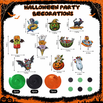 Crtiin Summer Halloween Banner Decorations Spooky Summer Hanging Banner with Honeycomb Balls Hawaii Halloween Paper Garland Photo Props Skeleton Mermaid Ghost Charms for Hallows Beach Party
