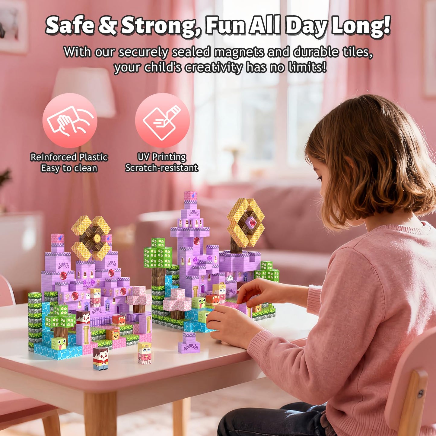 Gryxpox 150pcs Magnetic Blocks,Magnetic Building Blocks, STEM Sensory Toys with Princess Castle Build–Creative Magnet Tiles for Toddlers Ages 3+,Boys & Girls–Christmas Birthday Party Kids Gifts