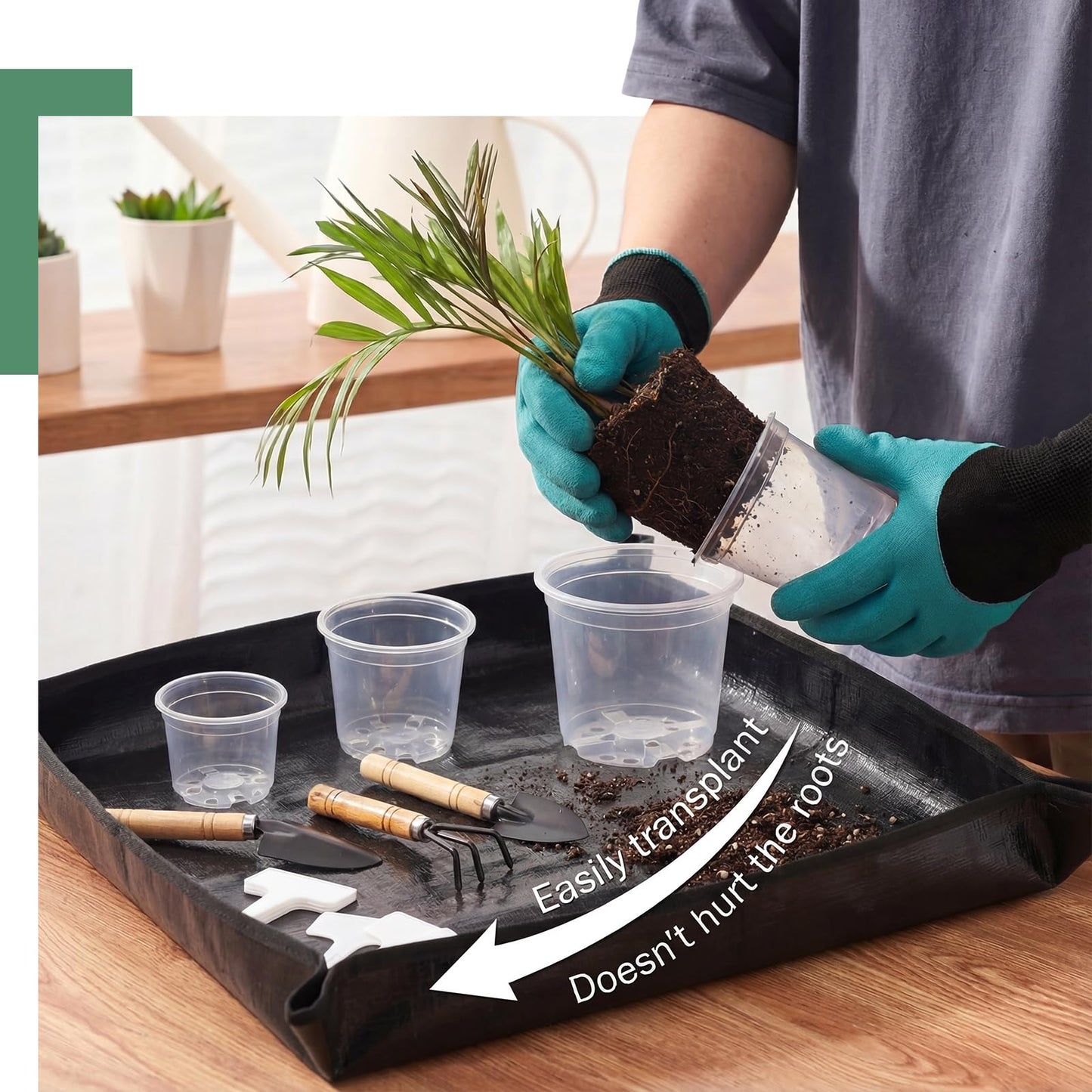 Yiyiring 83 Pcs Garden Supplies Tools Kit, 3/4/5 Inch Clear Plastic Plant Pots with Transplanting Mat, Trowel Cultivator Rake Set, Label & Glove, Succulent Tools Gift for Plant Lovers Accessory