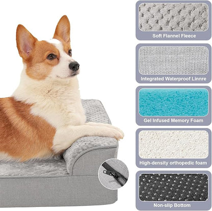 Rainmr Orthopedic Dog Beds for Large Dogs, Memory Foam Dog Beds Large Sized Dogs, Washable Removable Cover, Nonskid Bottom, Waterproof, for Indoor, Outdoor, Crate ＆ Car Use, 44x32x6 Inches, Light Grey