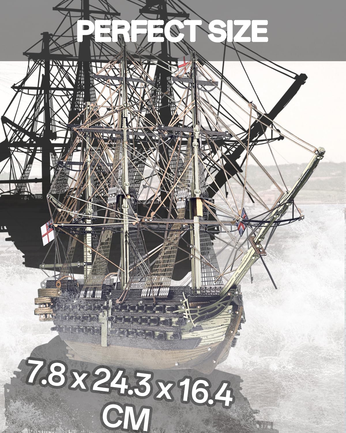 Piececool 3D Metal Puzzles for Adults, HMS Victory Battleship Model Kits Crafts for Adults to Build DIY Models Puzzles, Ideal Creative Great Gift for Family Time Home Decor- 389Pcs