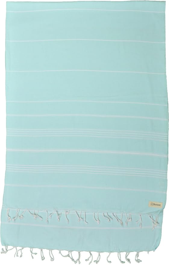 Bersuse Towels Anatolia XL Beach Blanket Throw Blanket Turkish Towel 100% Cotton Extra-Large Quick-Dry Lightweight Premium Peshtemal Towel - 61x82 Inches, Aqua Marine (Set of 3)