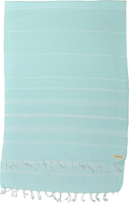 Bersuse Towels Anatolia XL Beach Blanket Throw Blanket Turkish Towel 100% Cotton Extra-Large Quick-Dry Lightweight Premium Peshtemal Towel - 61x82 Inches, Aqua Marine (Set of 3)