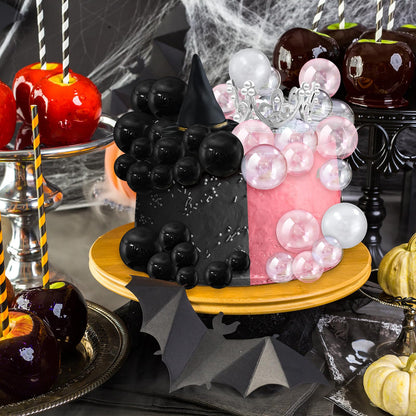 Geelin 42pcs Witch Theme Party Supplies Black Balloons Cake Topper Mini Balloons, Silver Plastic Crown and Black Women Witch Hat Fantasy Decoration Balls for Birthday Cake Decoration