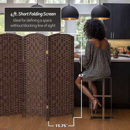 Red Lantern 4 ft. Short Diamond Weave Fiber Folding Screen - Dark Mocha - 4 Panel