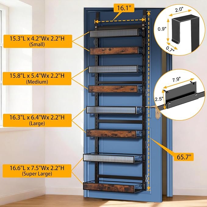 8 Tier Pantry Door Organizer Spice Rack, 2-IN-1 Wall Mount or Hanging Over Door Seasoning Organizer with Adjustable Baskets, Heavy Duty Behind Door Storage Shelves for Pantry, Cabinet and Kitchen