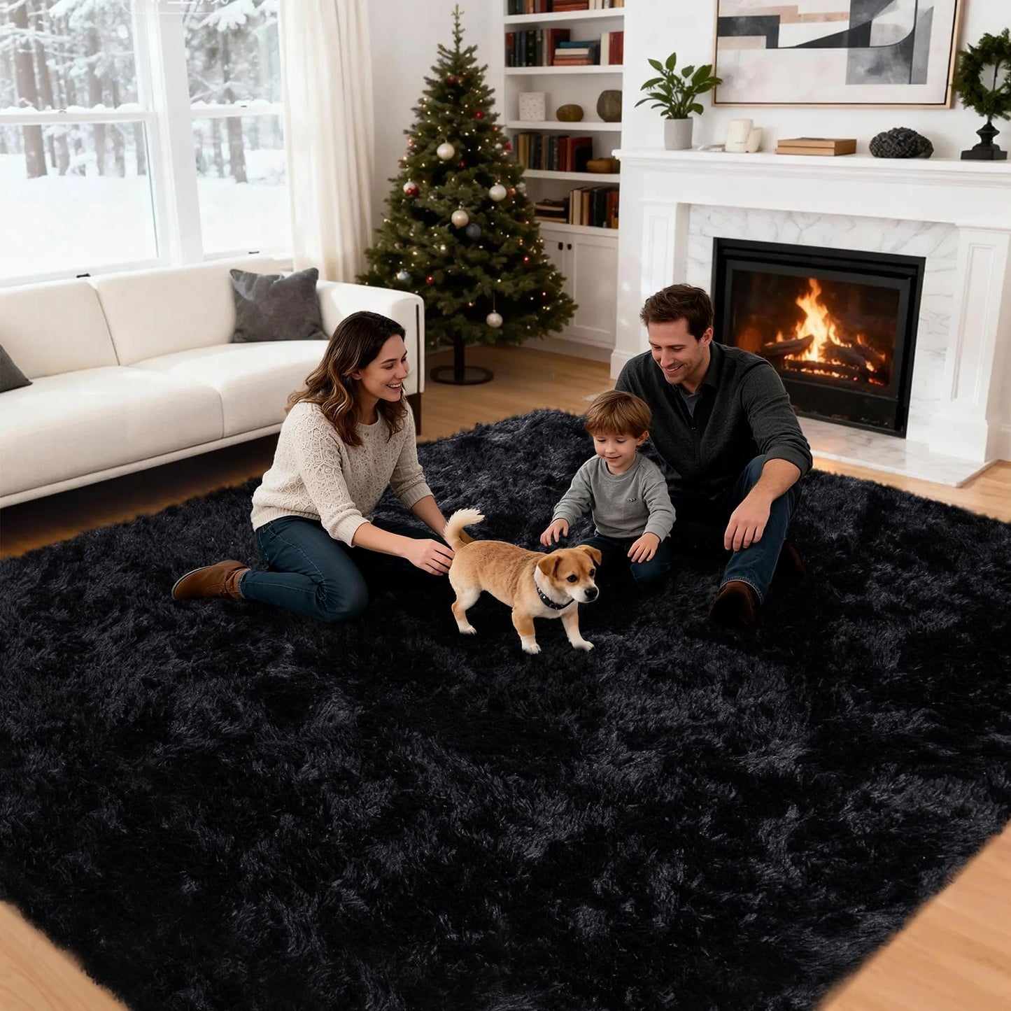 6x9 Area Rug for Living Room: Ultra Soft Fluffy Rug Modern Large Thicked Shag Rug for Bedroom Non Slip Indoor Fuzzy Carpets for Girls Kids Room Nursery Dorm Home Decor Black