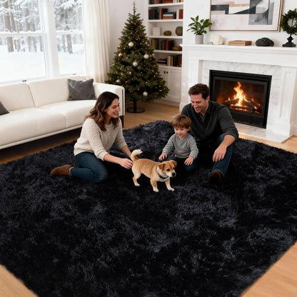 6x9 Area Rug for Living Room: Ultra Soft Fluffy Rug Modern Large Thicked Shag Rug for Bedroom Non Slip Indoor Fuzzy Carpets for Girls Kids Room Nursery Dorm Home Decor Black