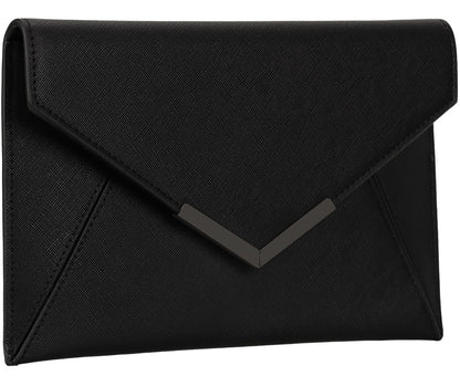 Dexmay Women Envelope Clutch Handbag Medium Saffiano Leather Foldover Clutch Purse Black