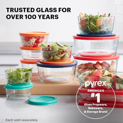 Pyrex Simply Store Glass Food Storage Container, Snug Fit Non-Toxic Plastic BPA-Free Lids, Freezer Dishwasher Microwave Safe, 4 Cup (Pack of 4)