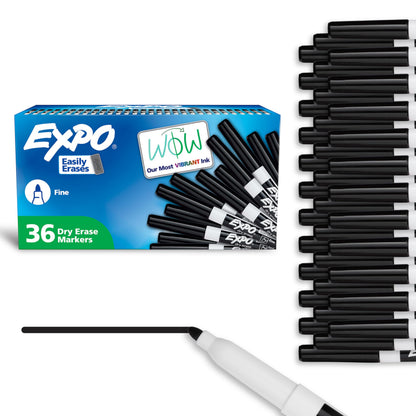 EXPO Dry Erase Markers, Low Odor Ink, Black, Fine Tip, 36 Count - Easily Erases, Ideal for Classroom, Home, Office, Back to School, Teacher Supplies