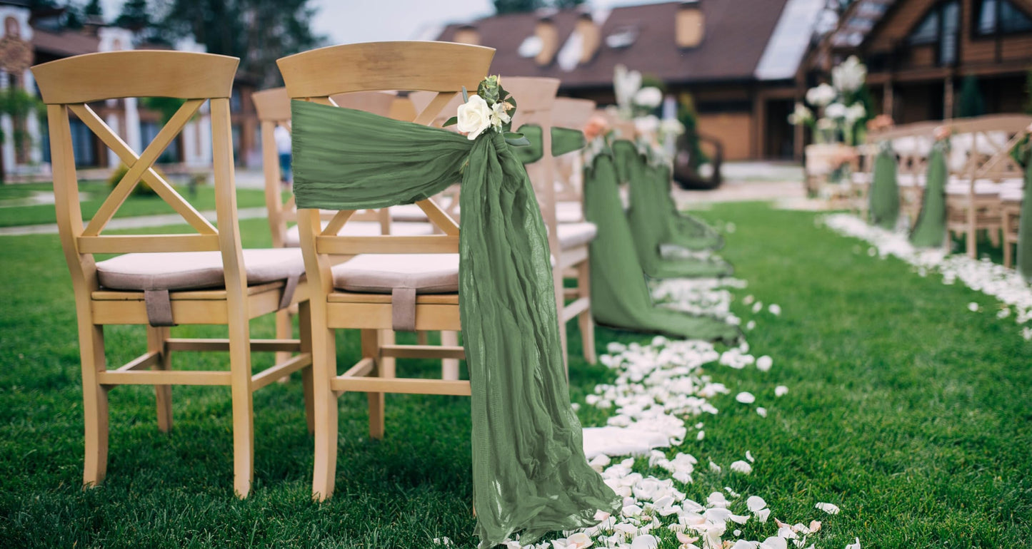 HNPSTBNO 50 PCS Cheesecloth Chair Sashes, Bows Designed ChairSashes, 15.7x70 inch Chair Sashes for Aisle Decorations Universal Chairs Cover Decoration for Wedding Reception Party Banquet (Sage Green)