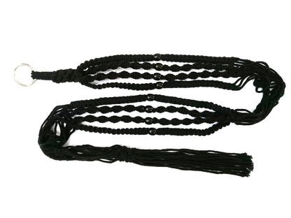 Macrame Plant Hanger & Holder, Hanging Planter 4 Legs Double Deck for 8 inch to 10 inch Two Pots Indoor Outdoor Hanging Planter Cotton Rope 67 Inch with Metal Ring (Cotton-Black)