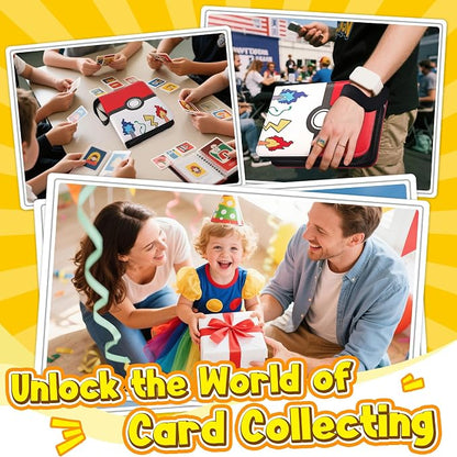 Card Binder – 4 Pocket Zipper Collection Album, Premium PU Holder, Double-Sided Display for 400 Cards, Includes 5 Hard Plastic Sleeves for Game Cards, Sports Cards（Cartoon Stickers）