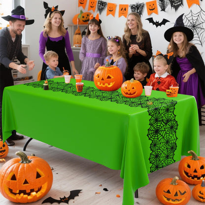 Breling Halloween 6 Pcs Spider Web Rectangular Tablecloths Waterproof Wrinkle Resistant Spider Web Pattern Tablecloths for Halloween and Holiday Banquet Parties Kitchen Dining Room(Green)
