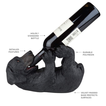 True Lucky Lab Tabletop Wine Bottle Holder Countertop Centerpiece Labrador Kitchen Decor for Dog Lovers Barware Accessory Black