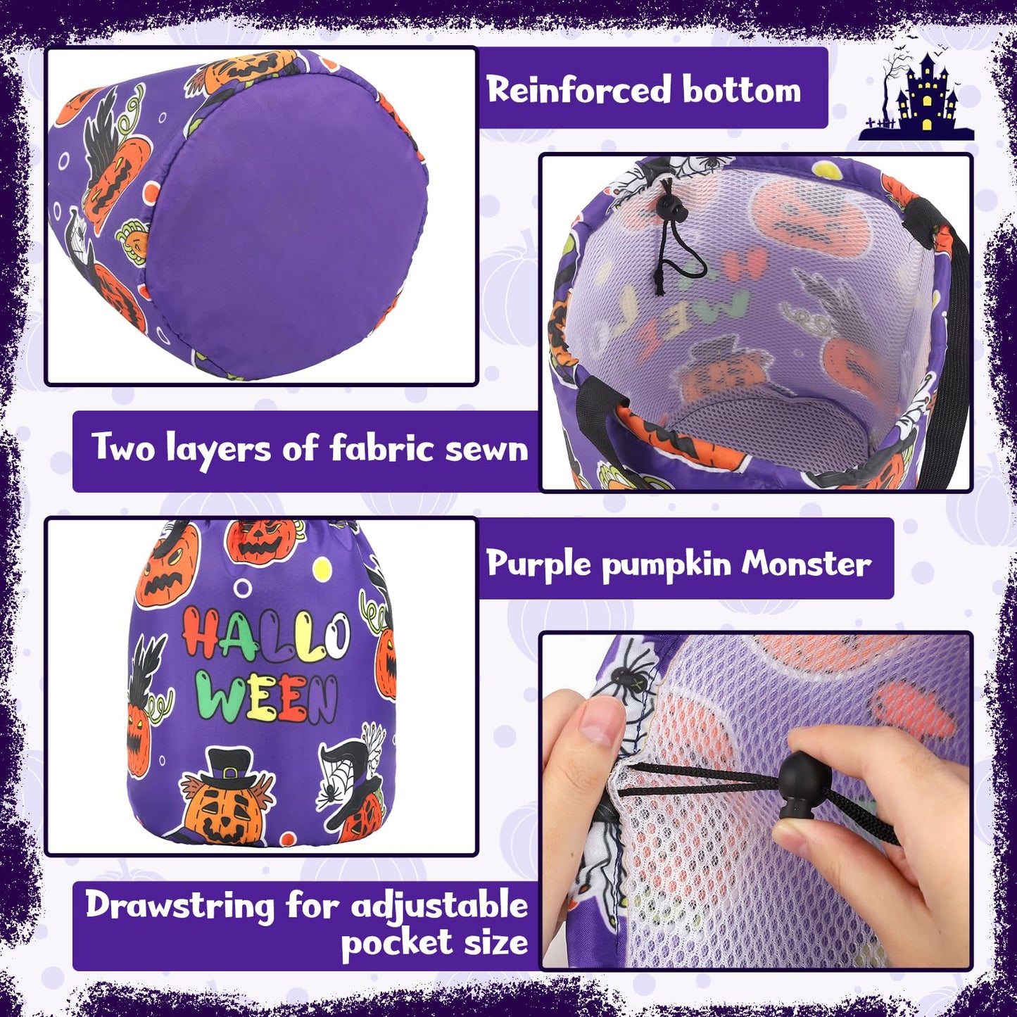 Lainlight Halloween Candy Bags Draw String Trick or Treat Bag with Pumpkin Face for Kids Halloween Party Favors Purple