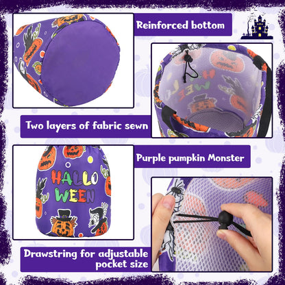 Lainlight Halloween Candy Bags Draw String Trick or Treat Bag with Pumpkin Face for Kids Halloween Party Favors Purple