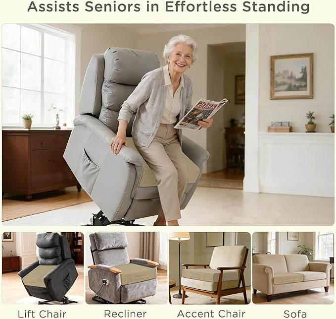 Recliner Cushions for Elderly 20x20x4 Inch Thick Large Recliner Seat Cushion with a Handle Square Non Slip Chair Pads with Washable Cover for Couch Armchair Chairs Beige
