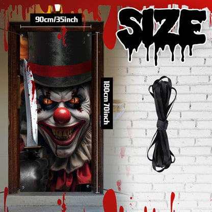 HunnmingRe Clown Door Cover Decoration Carnival Clown Decorations 70 x 35 Inch Scary Circus Backdrop Hanging Halloween Door Banner for Party Decoration(Killer Clown)
