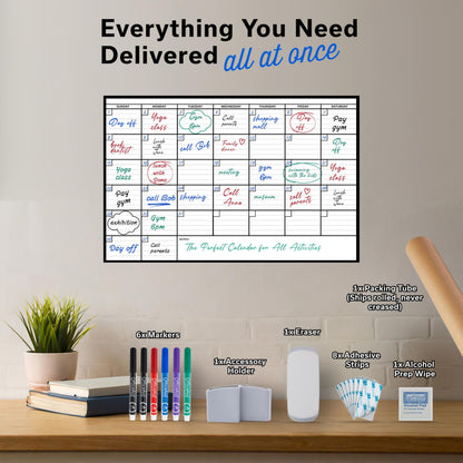Yearly Large Dry Erase Calendar for Wall 24x36, for Year Family 12 Month, Undated Big Erasable Office, Rolled Whiteboard White Board, Classroom Annual Calendar Planner Dry Erase 36x24 Wall Reusable