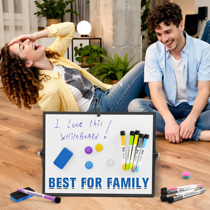 Grtard Dry Erase Magnetic White Board, 16''x12'' Double-Sided Desktop Whiteboard with Stand, Portable Small Whiteboard Set, Dry Erase Board for to-Do Lists, Drawing, Office, Home(Black)