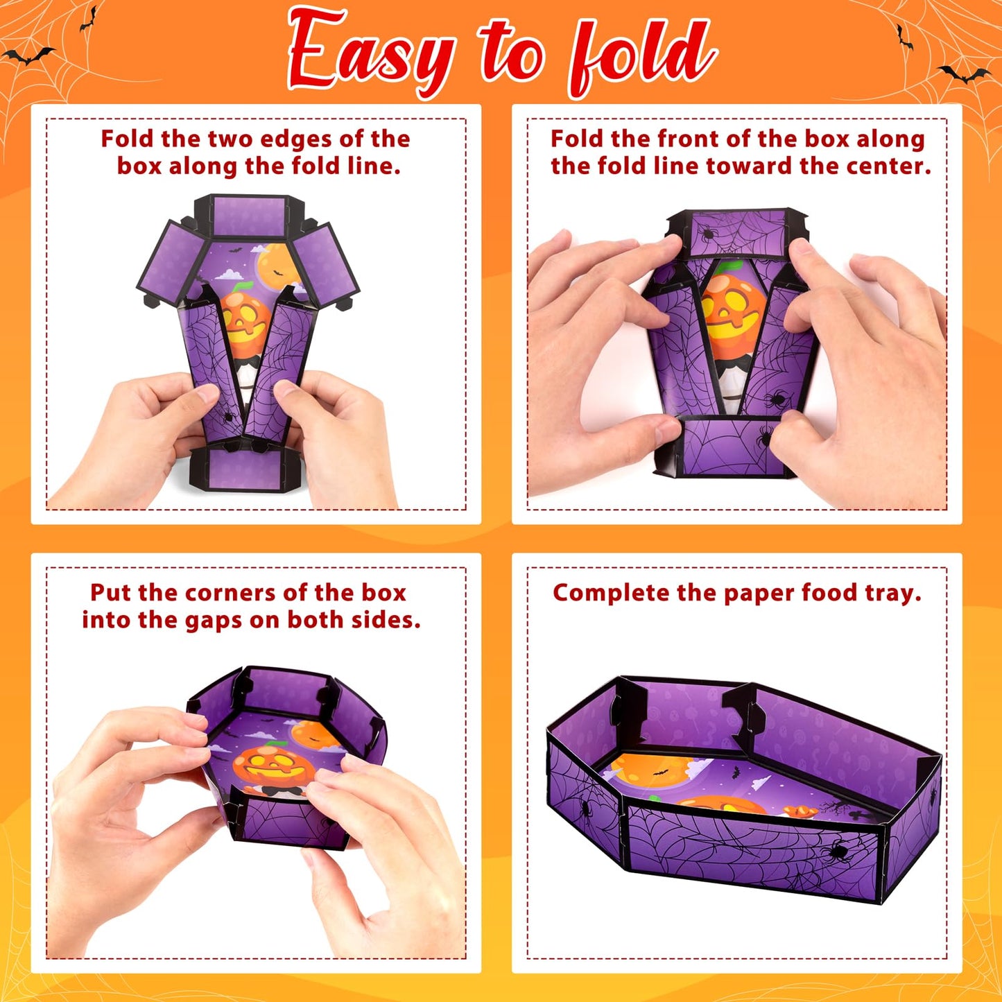 Geefuun 50Pcs Halloween Coffin Serving Food Trays - Vampire Pumpkin Ghost Spider Disposable Snack Paper Dish for Party Decoration Supplies