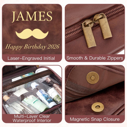 Aganmi Personalized Gifts for Men Hanging Toiletry Bag, Custom Waterproof PU Leather Dopp Kit with Laser Engraved Name, 3-in-1 Detachable Shaving Bag Gifts for Husband Dad Groomsmen Reddish Brown