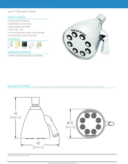 Speakman S-2251-BBZ Signature Icon Anystream High Pressure Adjustable Solid Brass Shower Head, Brushed Bronze