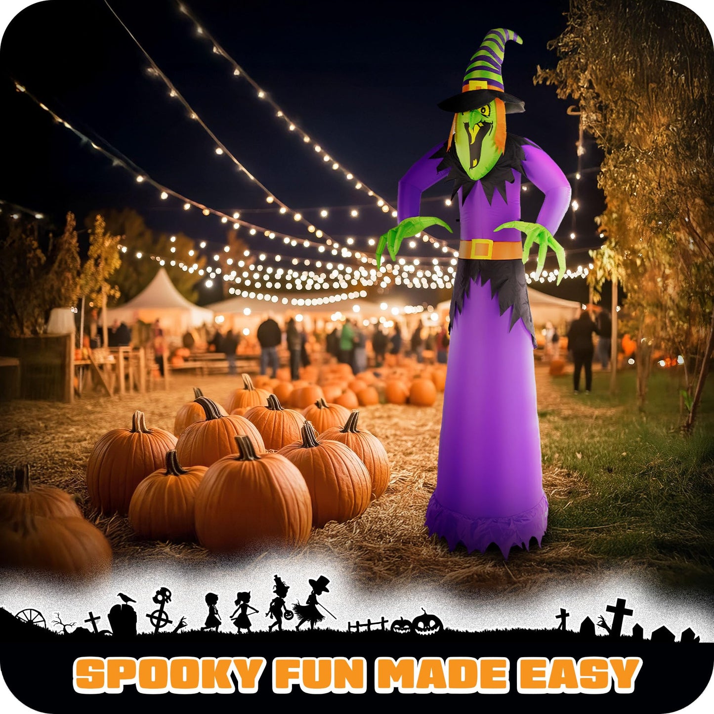 G128 10 ft Witch Halloween Inflatable Decor with LED Lights, Halloween Outdoor Holiday Yard Decoration, Fast Inflate, Weather-Resistant, Outdoor Use