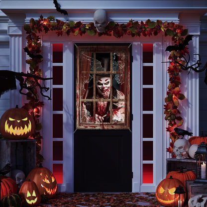 Newwiee 2 Pcs Scary Halloween Curtain Window Silhouette Cover Decoration Theme Poster for Indoor Outdoor Party Wall Door(Blood Clown)