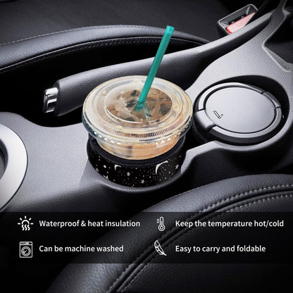 AUEKLLW 3 Pack Reusable Neoprene Insulator Sleeve for Iced Coffee Cups, Funny Coffee Cup Sleeves for 16-32oz Coffee cups, Cute Drink Sleeve for Cold Hot Beverages Cute Moon Star