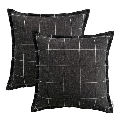 AMAROTI Quality Plaid Pillow Bohemian Style, Back Hidden Zipper Design More Like an Envelope, Linen Pillowcase, Each Pack of 2 Pillowcase Pillows Hand-Pressed Craft Black