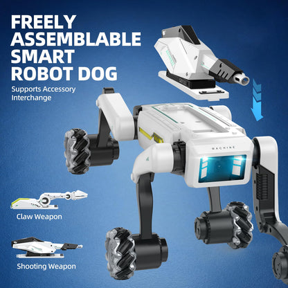WEACFUS 3 in 1 Robot Dog with Wheels Kit, 30+ Bionic Actions, Voice & Remote Control, Programmable Moves, All-Terrain Stunt Pet, Ideal Gift for Kids Aged 6+(Removable Claw & Cannon)