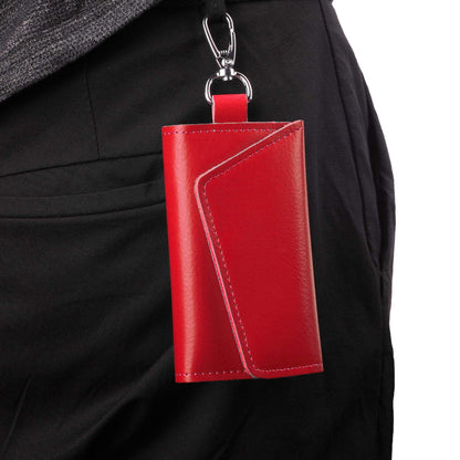 BAKUN Compact Leather Car Key Case, Key Holder Key Organizer Wallet, With 6 Hooks(Red)