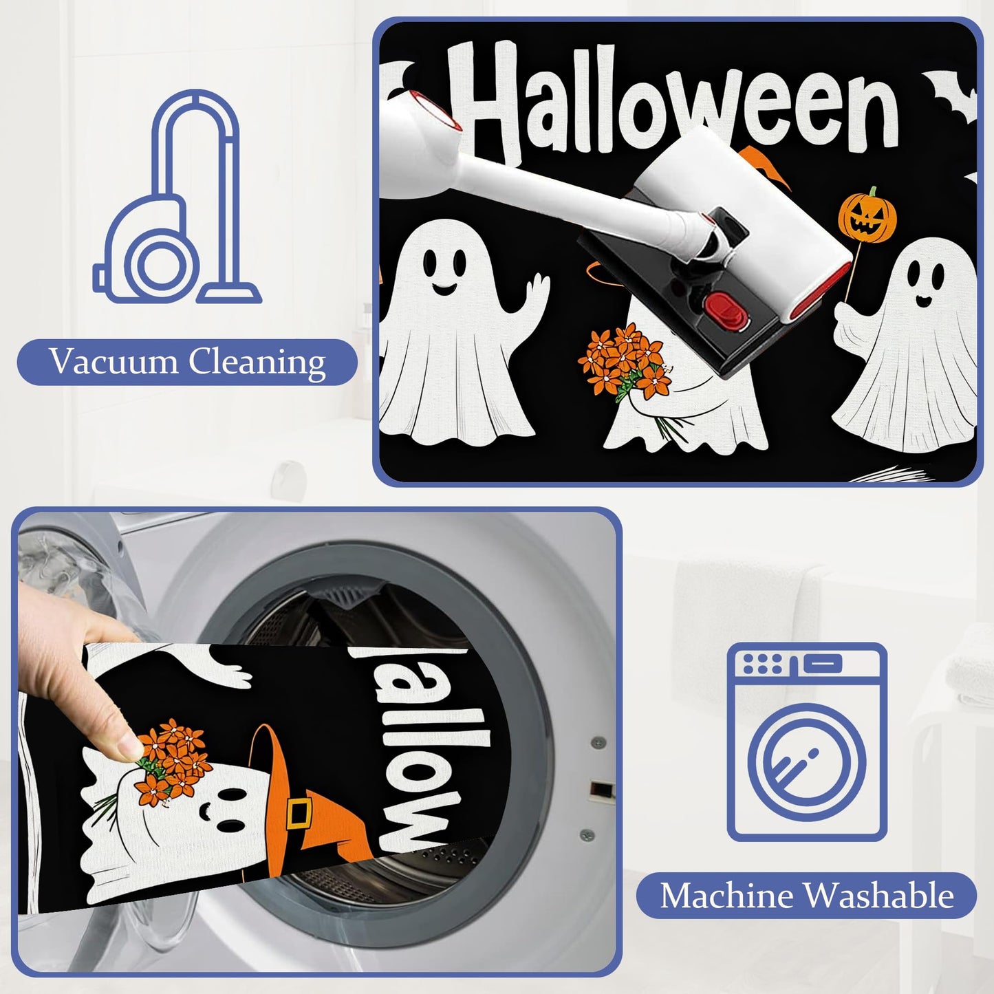 CXULIN Cute Ghosts Door Mats Indoor,Halloween Black Bats Front Door Mat Non-Slip Low Profile Welcome Mat for Outdoor Entrance Indoor Rug Mat Home Patio, Porch, Hallways Floor 30 x 17 Inch