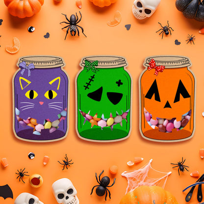 SHIEL-EVEN 50 Pack Halloween Mason Jar Candy Cards for Kids Classroom - School DIY Trick or Treat Bags, Halloween Candy Cards with Clear Bags, Holiday Gifts for Classroom Kids