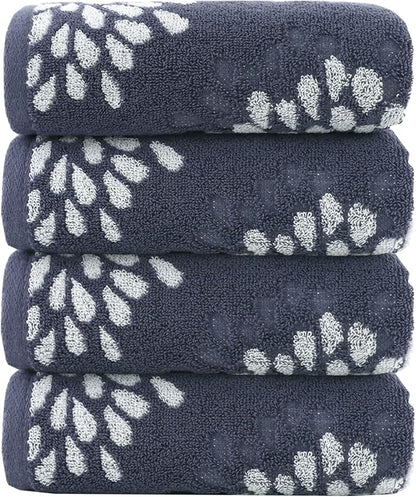 Pidada Hand Towels Set of 4 Hydrangea Floral Pattern 100% Cotton Absorbent Soft